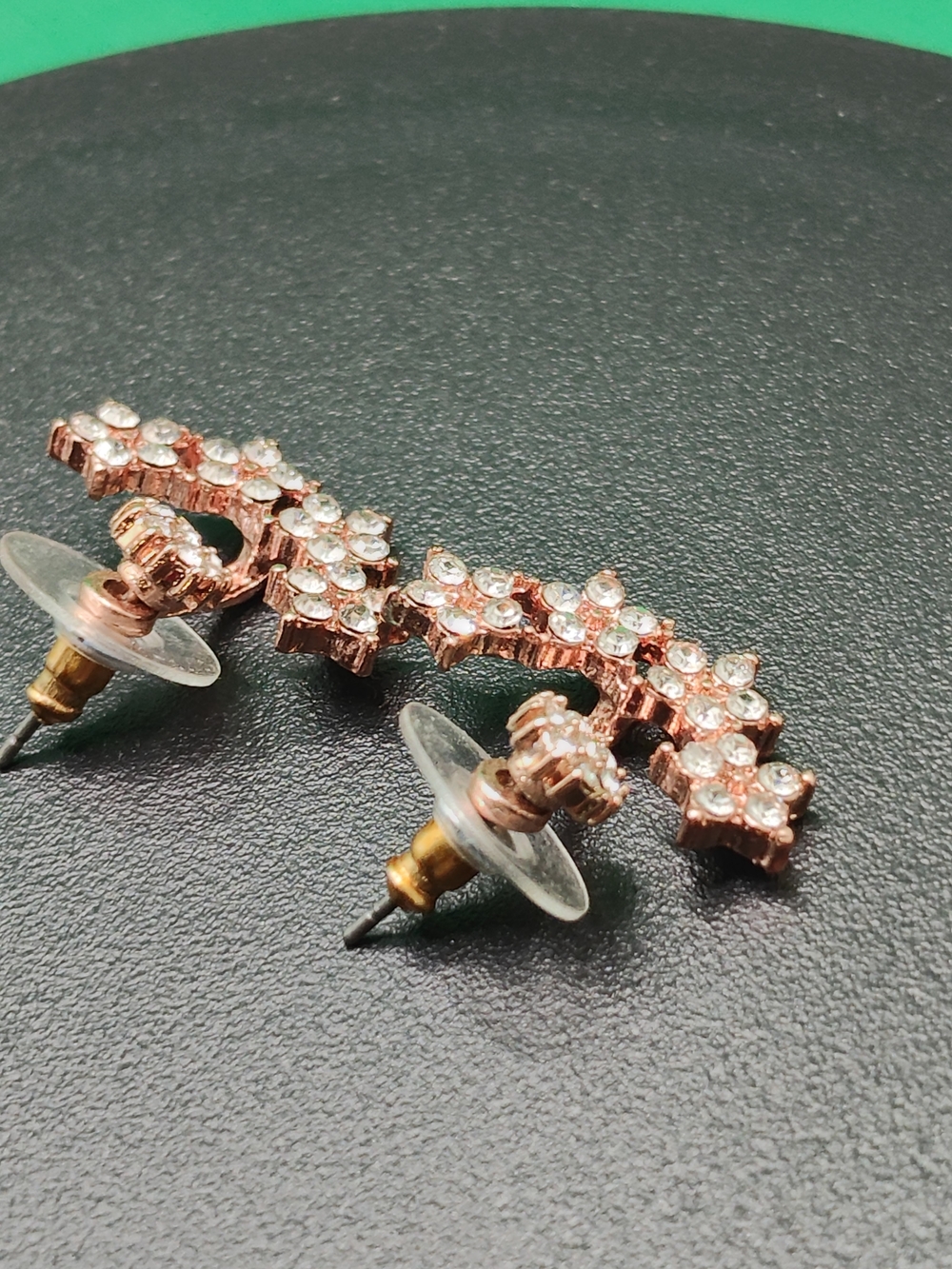 Rose Gold Floral Crystal Drop Earrings for Women